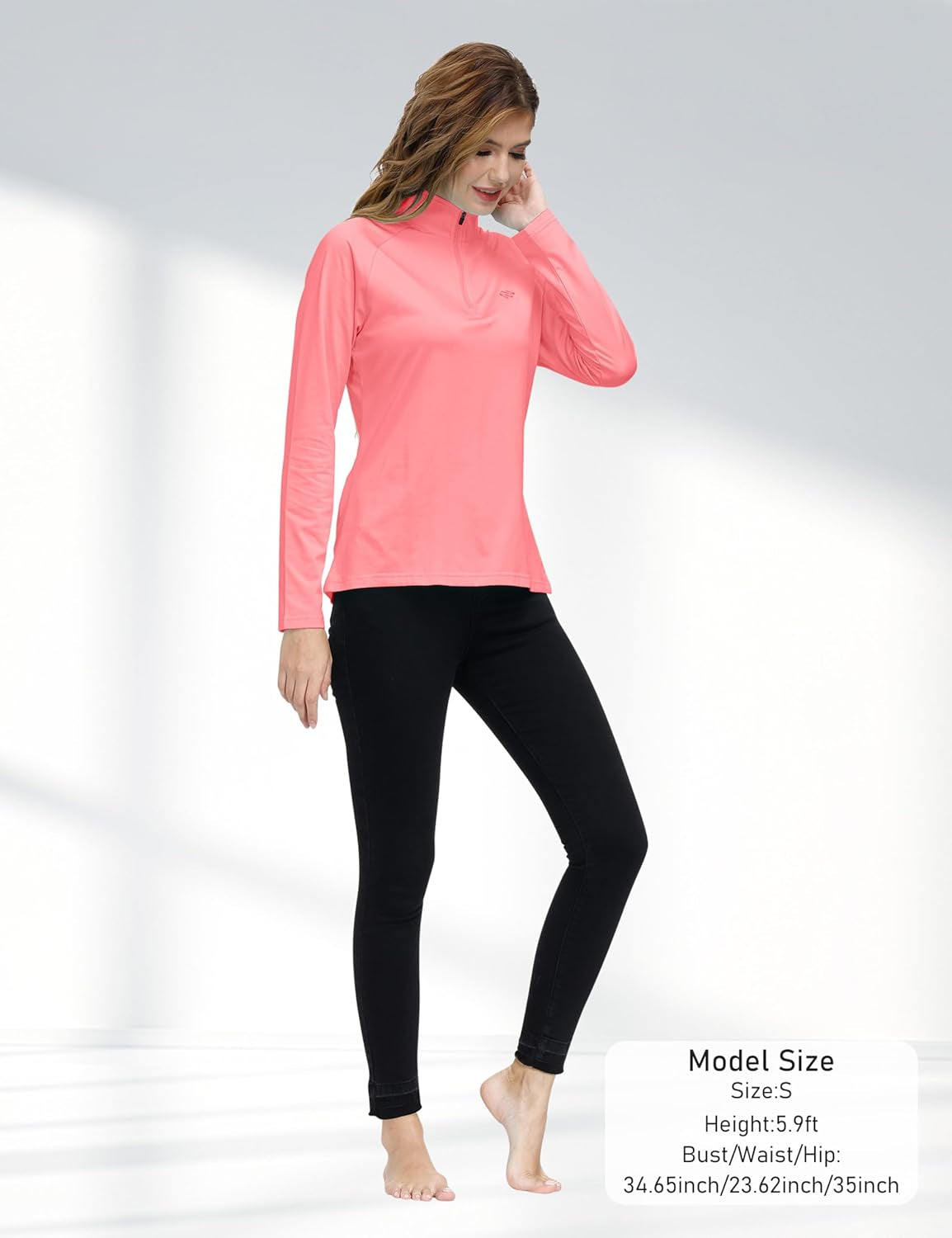 Womens 1/4 Zip Golf Shirt Long Sleeve Lightweight Golf Pullover Outdoor Athletic Tennis Polo Shirts Pink M