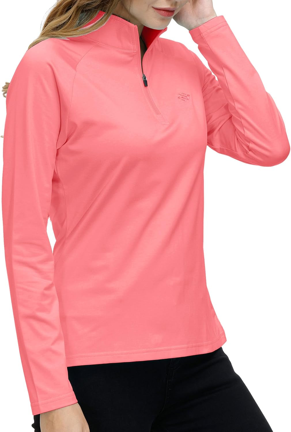 Womens 1/4 Zip Golf Shirt Long Sleeve Lightweight Golf Pullover Outdoor Athletic Tennis Polo Shirts Pink M