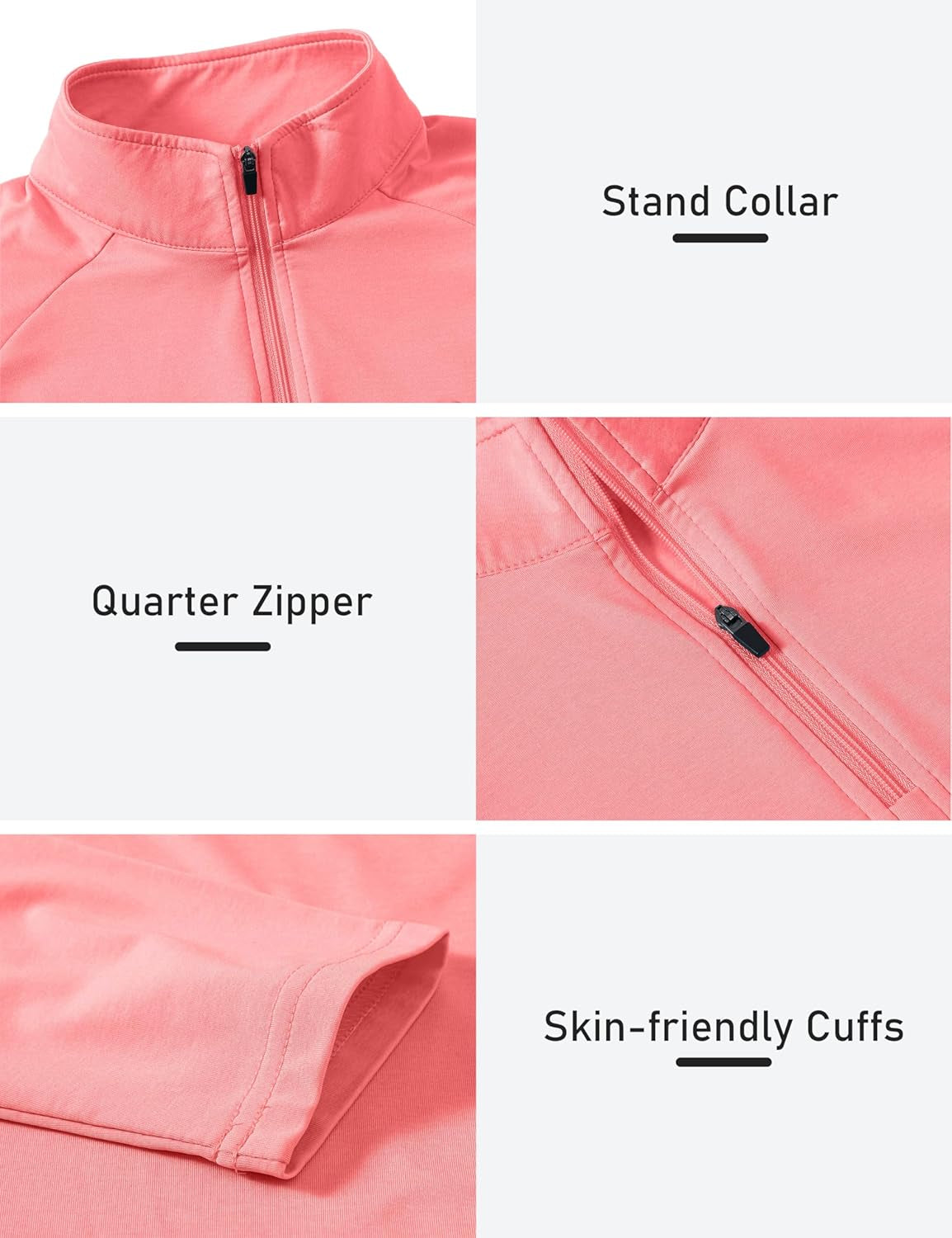 Womens 1/4 Zip Golf Shirt Long Sleeve Lightweight Golf Pullover Outdoor Athletic Tennis Polo Shirts Pink M