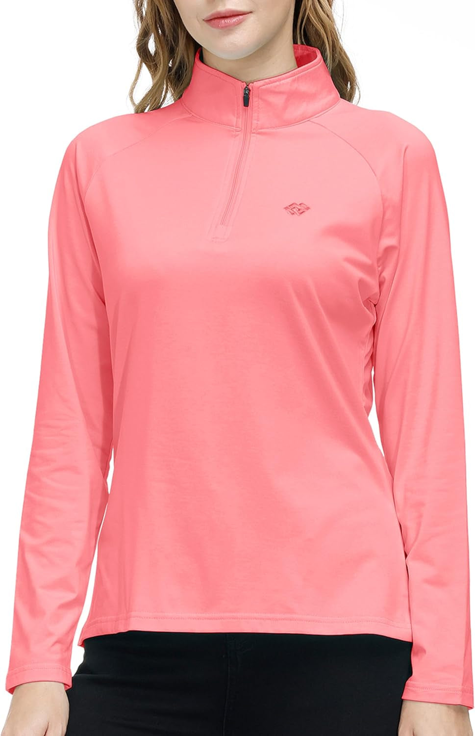 Womens 1/4 Zip Golf Shirt Long Sleeve Lightweight Golf Pullover Outdoor Athletic Tennis Polo Shirts Pink M